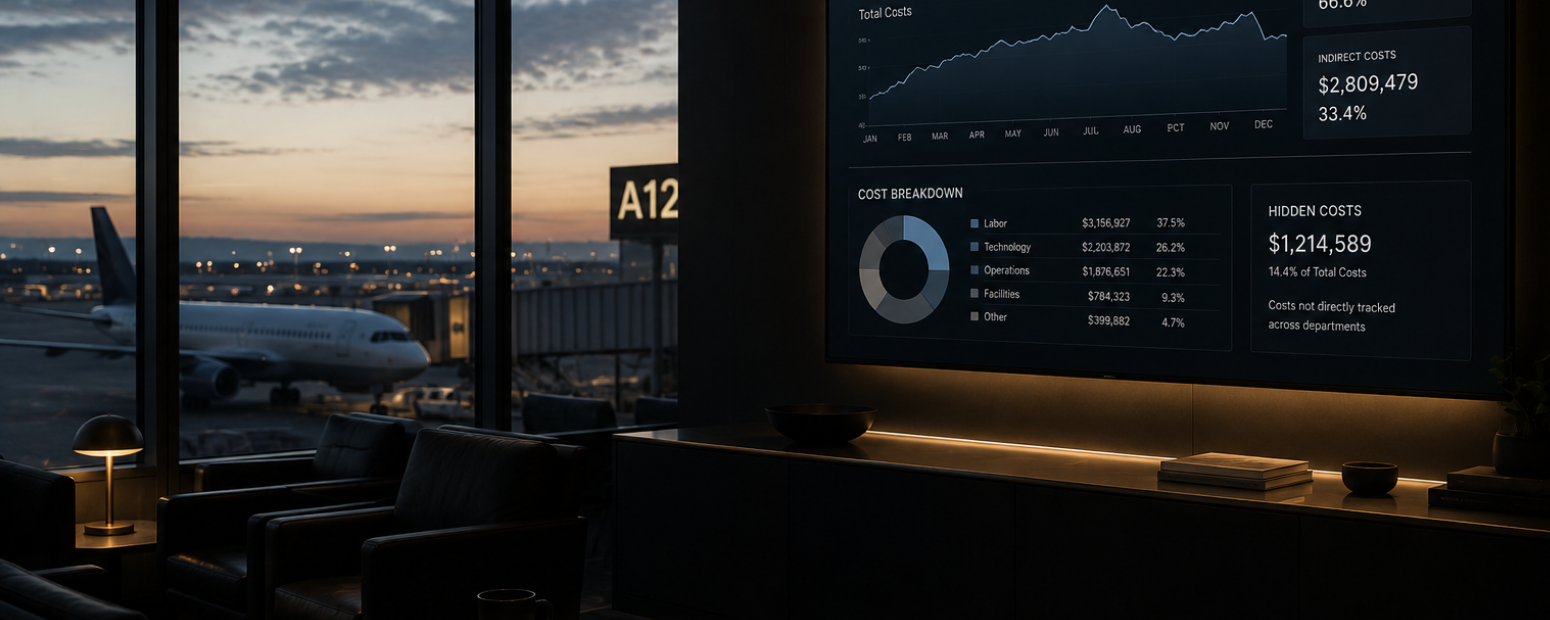 Business executive reviewing travel costs — managing director travel cost management