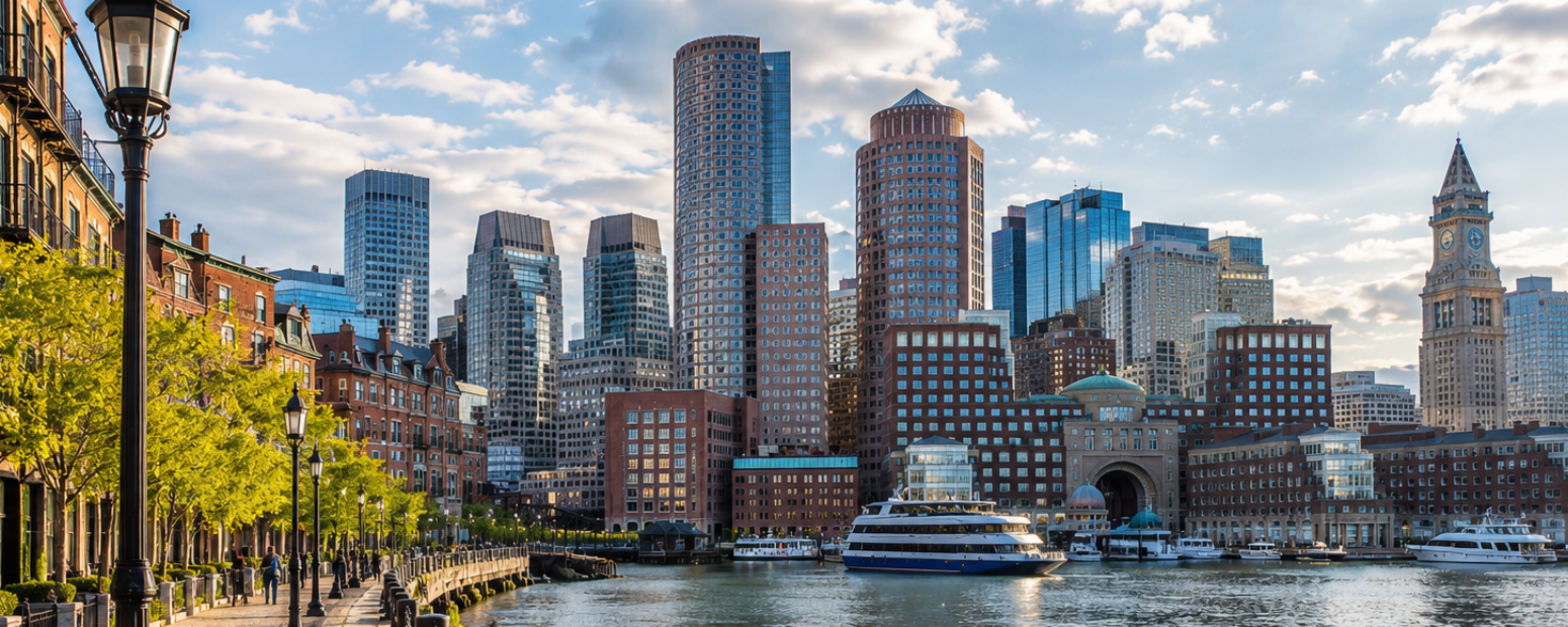 UK business travel Boston — Back Bay and the city's European character Boston skyline or Back Bay street representing UK business travel Boston guide